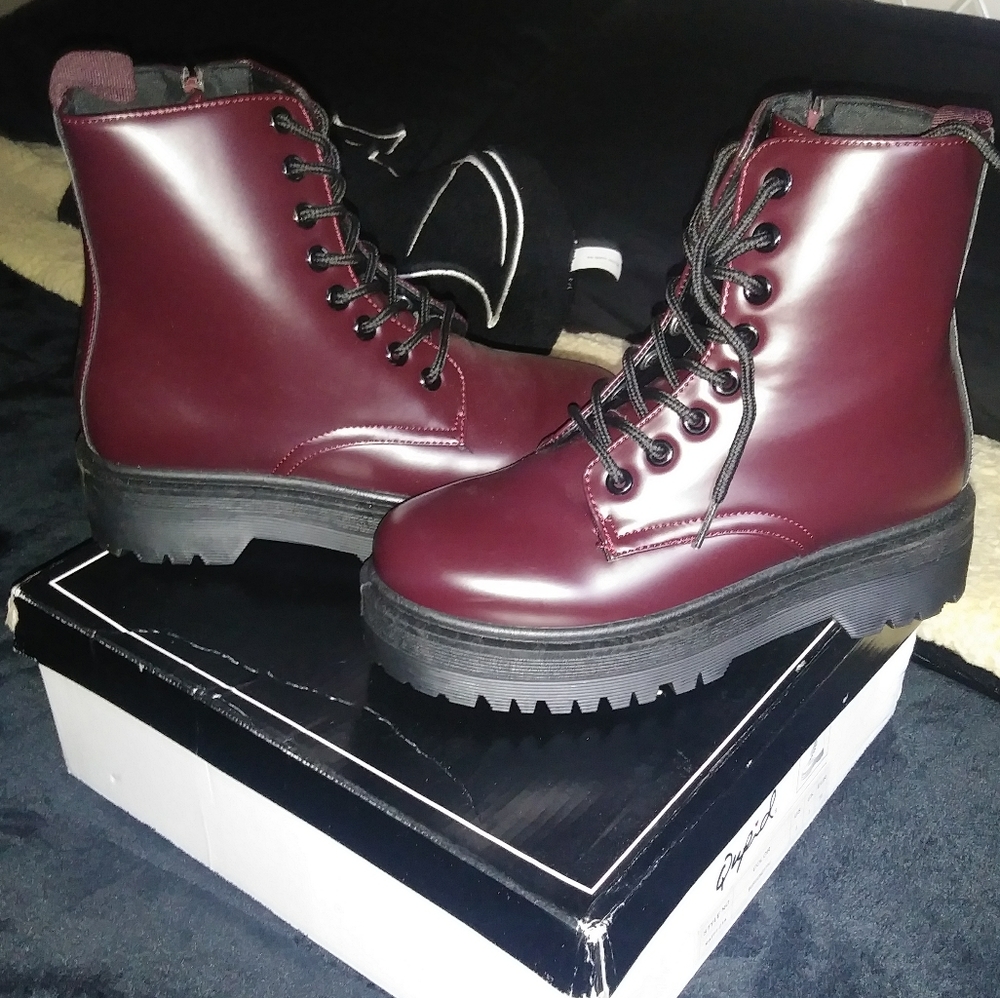 New Burgundy combat boots